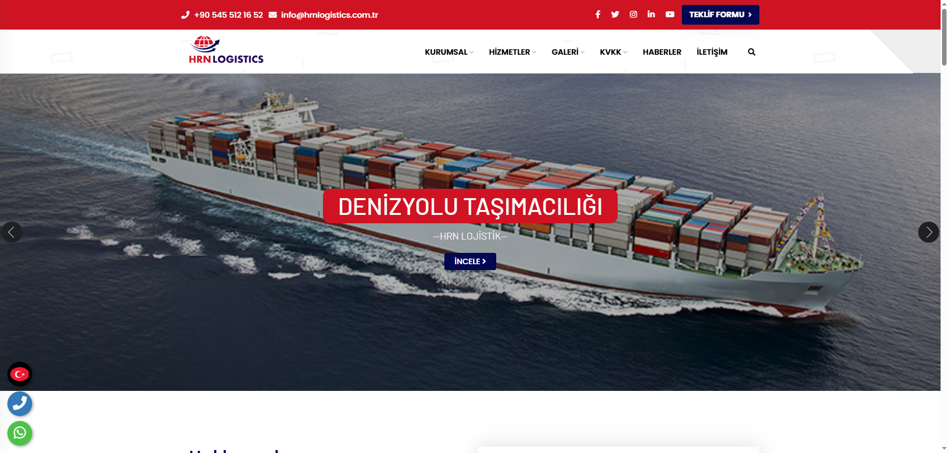 HRN Lojistik: Küresel Çözümleri Dijitalde Buluşturan Kurumsal Web Sitesi web sitesi ekran görüntüsü