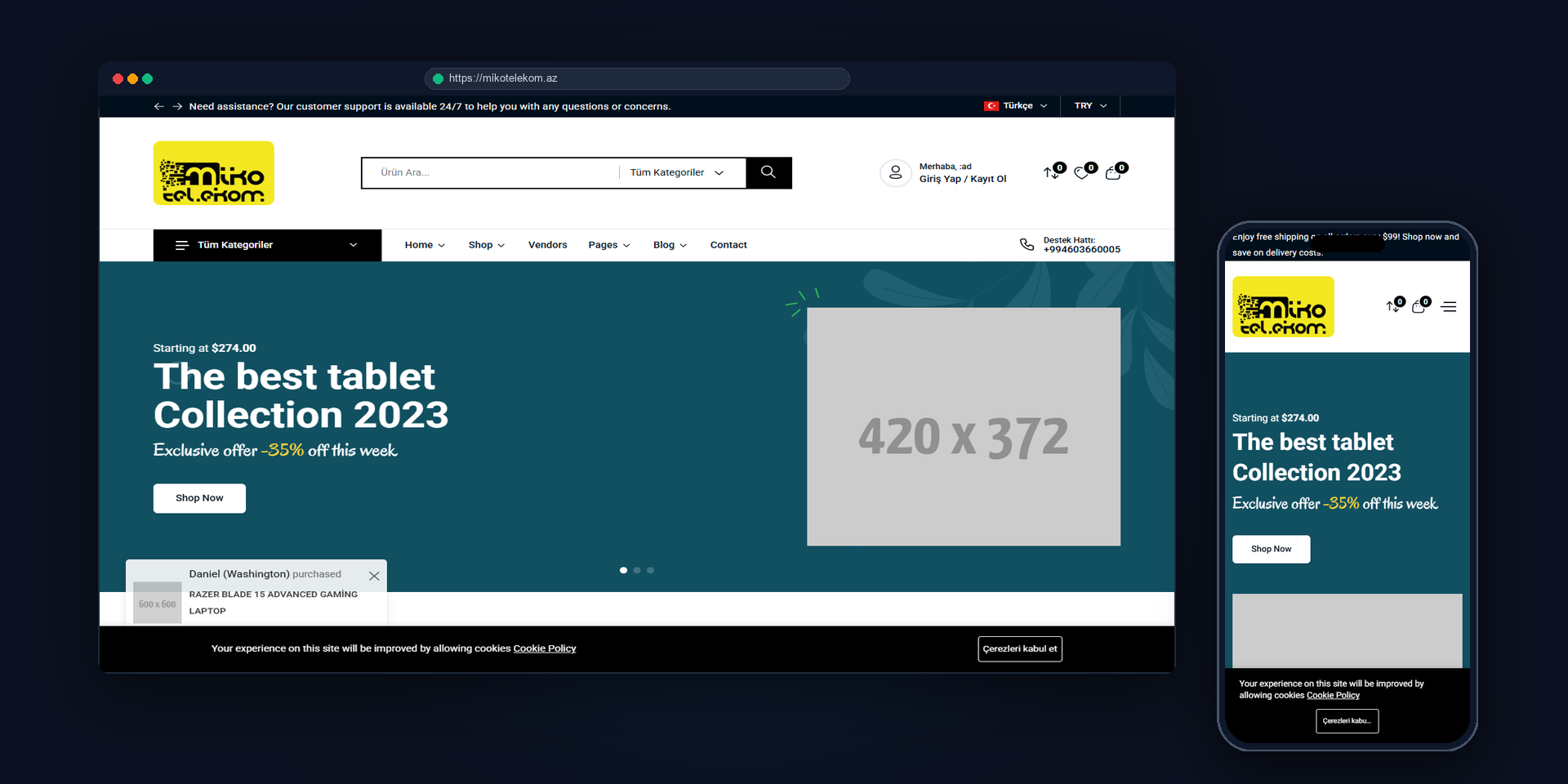 Miko Telekom (Mehemmed Tarverdiyev): Ağ, İnternet & Telekomünikasyon Altyapısı web sitesi ekran görüntüsü