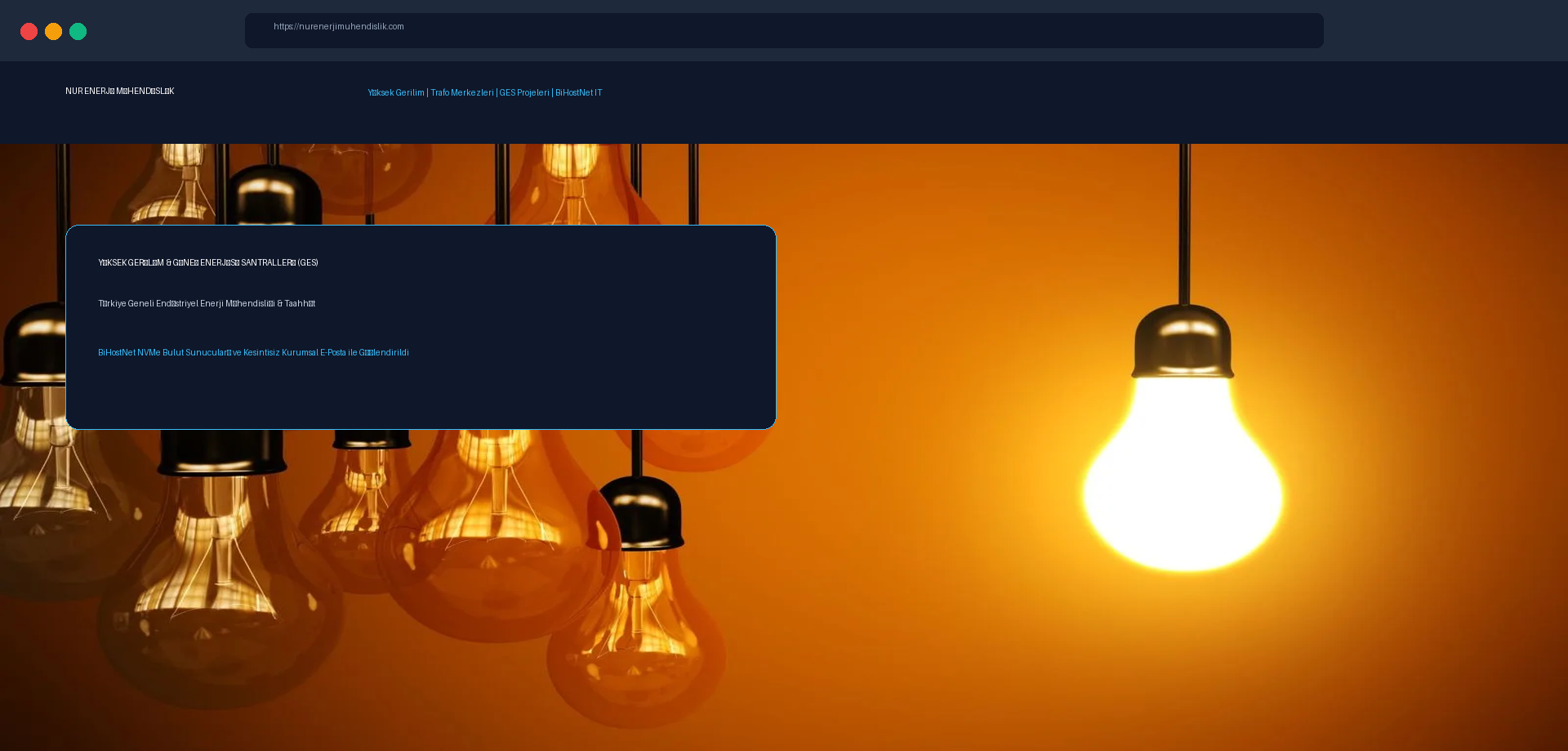 Nur Enerji Mühendislik: Yüksek Gerilim, Güneş Enerjisi (GES) ve Bulut IT Çözümleri web sitesi ekran görüntüsü