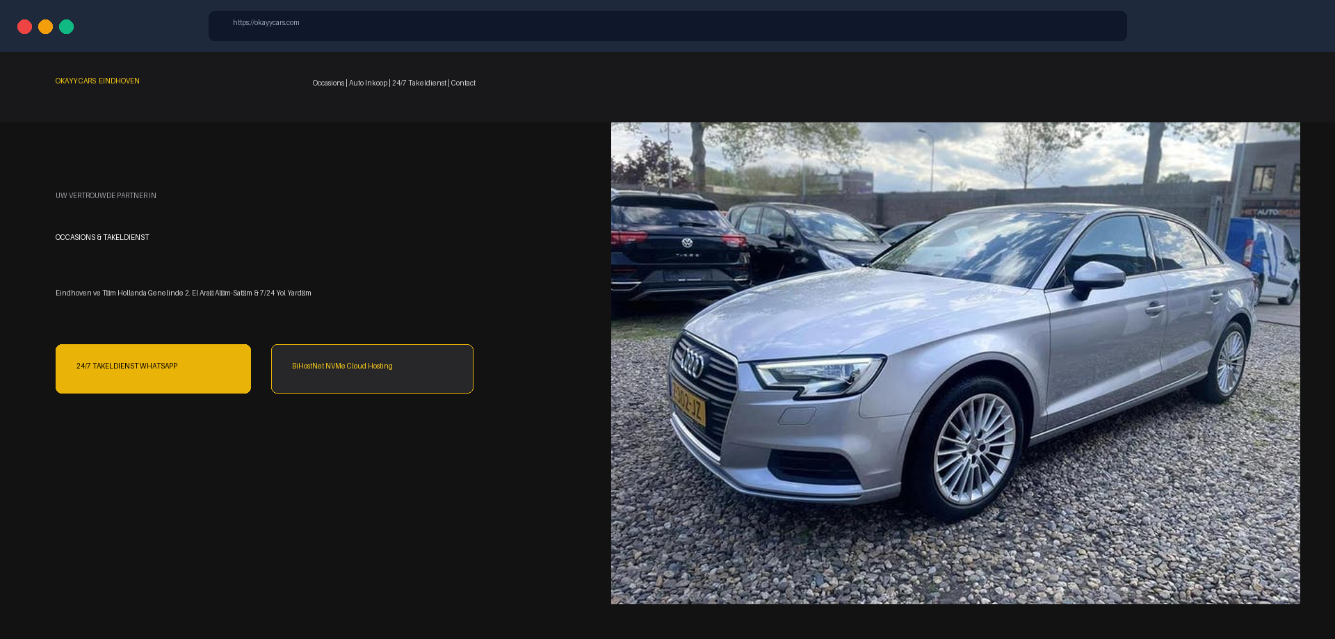 OKAYY CARS Eindhoven: Hollanda Araç Alım-Satım, Galeri & 7/24 Çekici Portalı web sitesi ekran görüntüsü