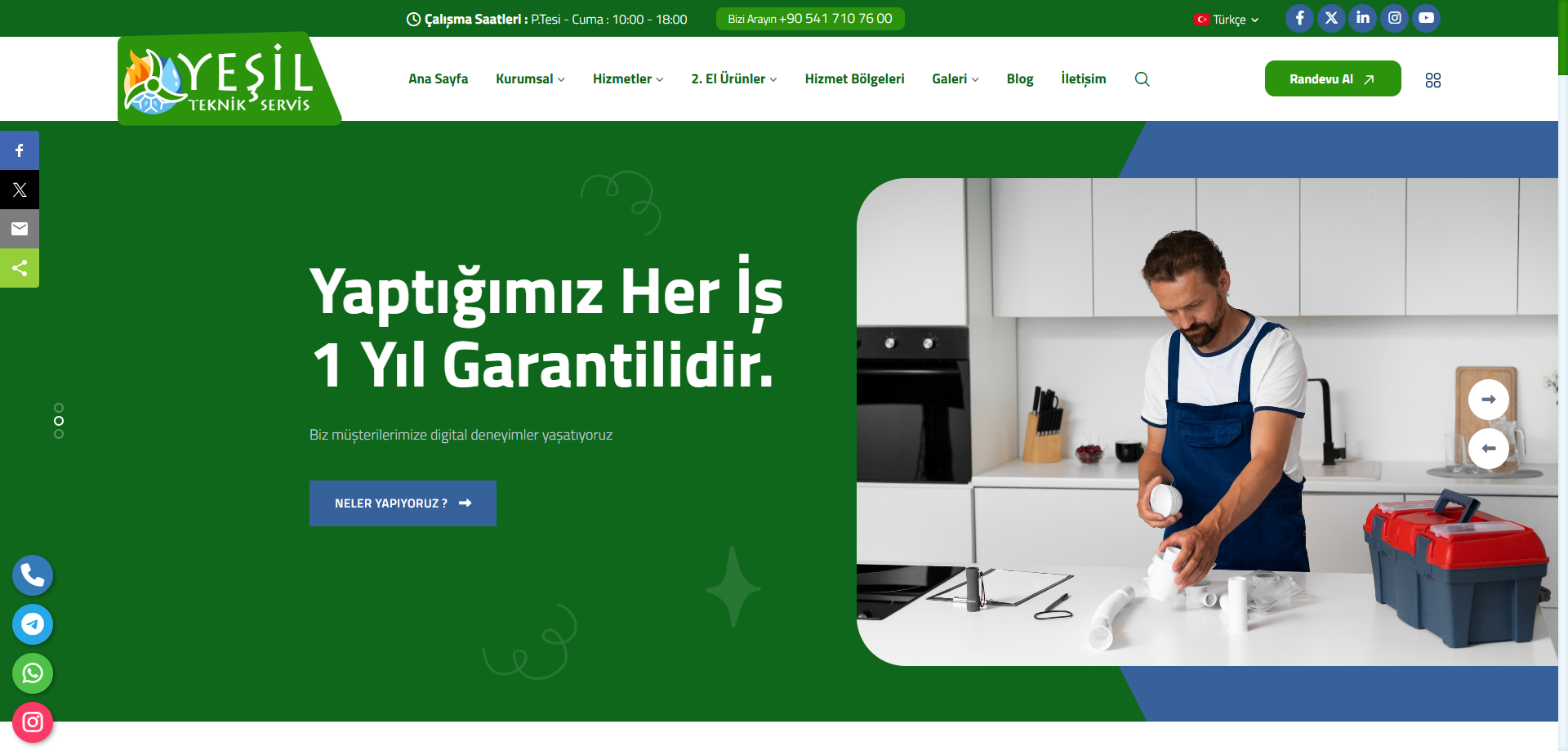 Yeşil Teknik Servis: Güven ve Erişilebilirliği Dijitale Taşıyan Servis Portalı web sitesi ekran görüntüsü